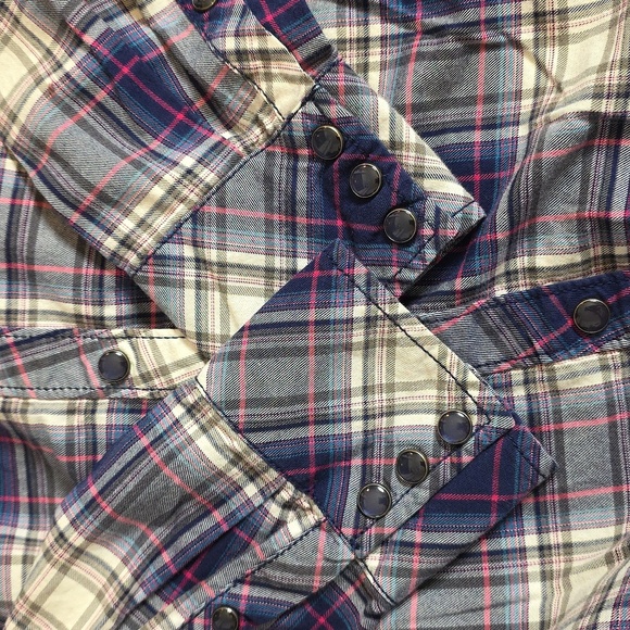 Esprit Western Cotton Blue Whit Pink Plaid Snap Button size M - Picture 5 of 14